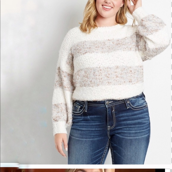 Plus 3X Stripe Cozy Lantern Sleeve Pullover - Picture 12 of 12